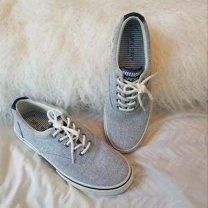 Sperry men's 8.5 gray boat shoes. Worn 1 time.